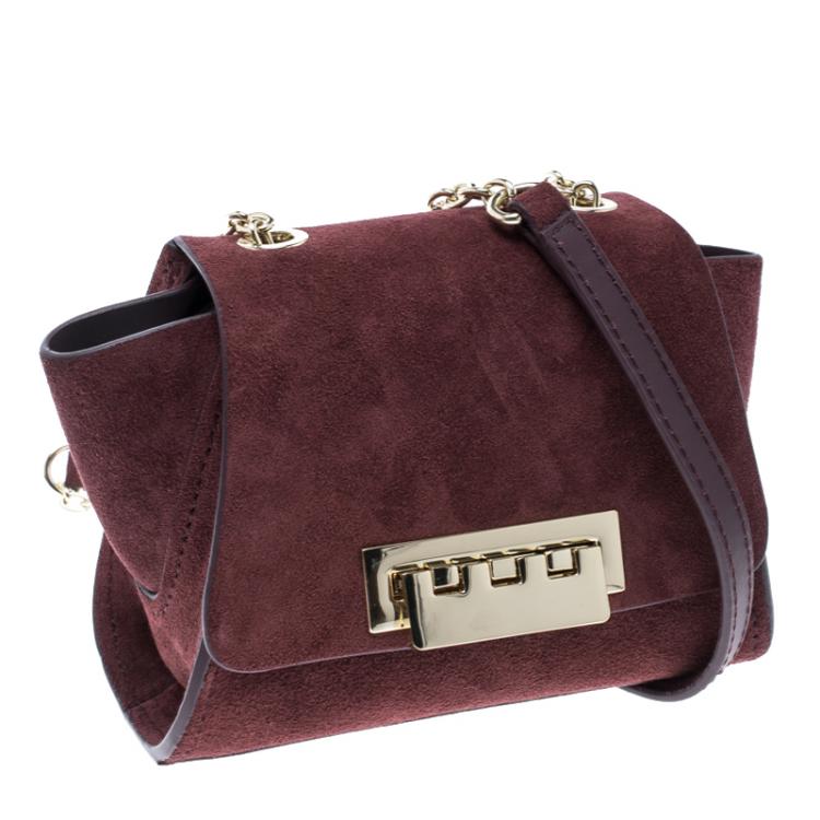 Pre Owned Zac Posen Burgundy Suede Z Spoke Shoulder Bag