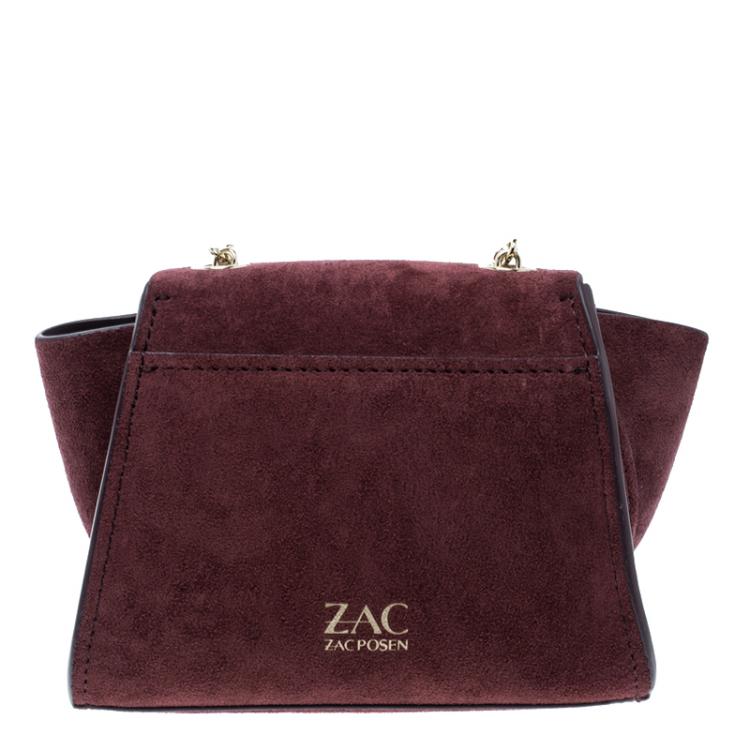 Pre Owned Zac Posen Burgundy Suede Z Spoke Shoulder Bag