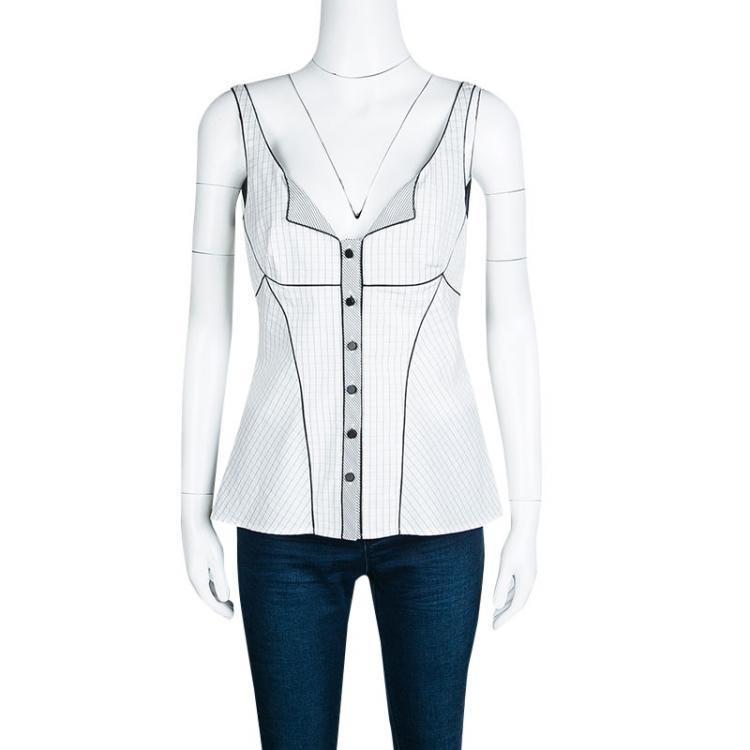 Pre Owned Zac Posen Monochrome Checked Poplin Sleeveless Blouse S