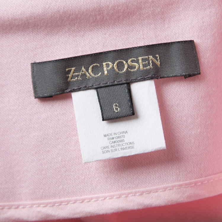 Pre Owned Zac Posen Pink Cotton Mandarin Collar A-Line Belted Shirt Dress S