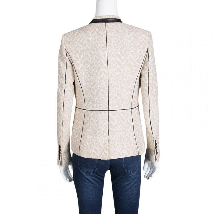 Pre Owned Zadig and Voltaire Metallic Jacquard Leather Trim Victana Deluxe Jacket S