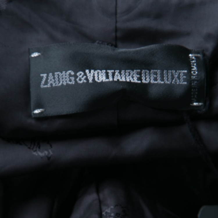 Pre Owned Zadig and Voltaire Metallic Jacquard Leather Trim Victana Deluxe Jacket S