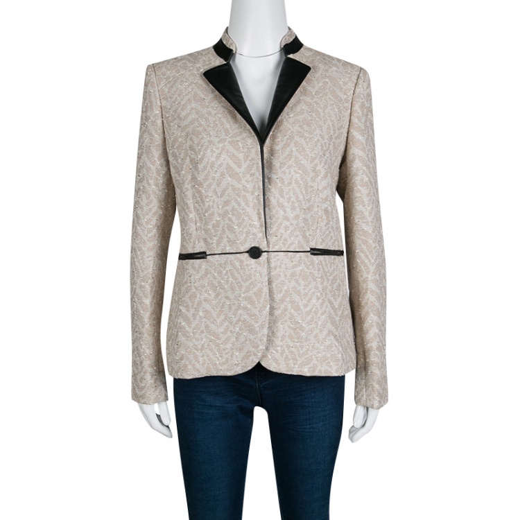 Pre Owned Zadig and Voltaire Beige Lurex Detail Leather Trim Detail Victana Deluxe Blazer M