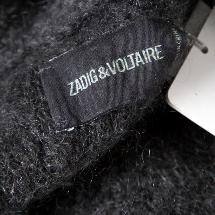 Pre Owned Zadig & Voltaire Mottled Grey Mohair and Wool Belted Long Cardigan M/L
