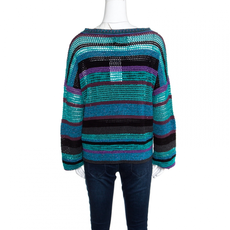 Pre Owned Zadig & Voltaire Multicolor Crochet Knit Striped Bateau Neck Flint Ho Sweater S