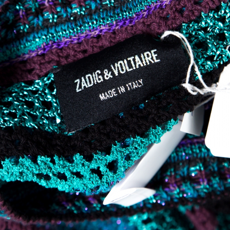 Pre Owned Zadig & Voltaire Multicolor Crochet Knit Striped Bateau Neck Flint Ho Sweater S