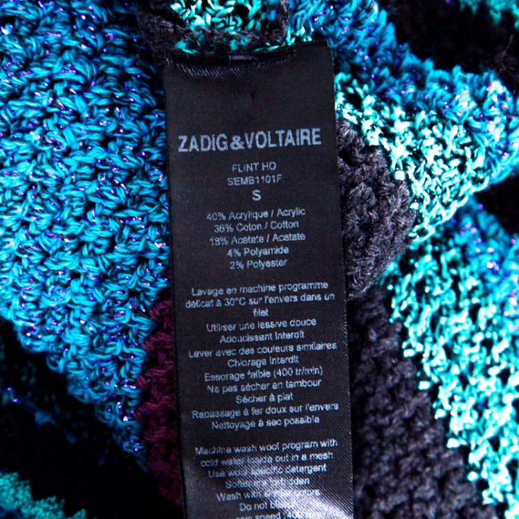 Pre Owned Zadig & Voltaire Multicolor Crochet Knit Striped Bateau Neck Flint Ho Sweater S