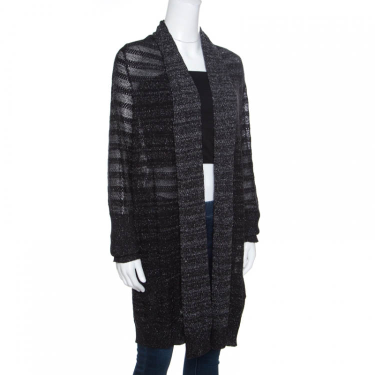 Pre Owned Zadig and Voltaire Metallic Noir Open Front Dana Pointelle Cardigan L