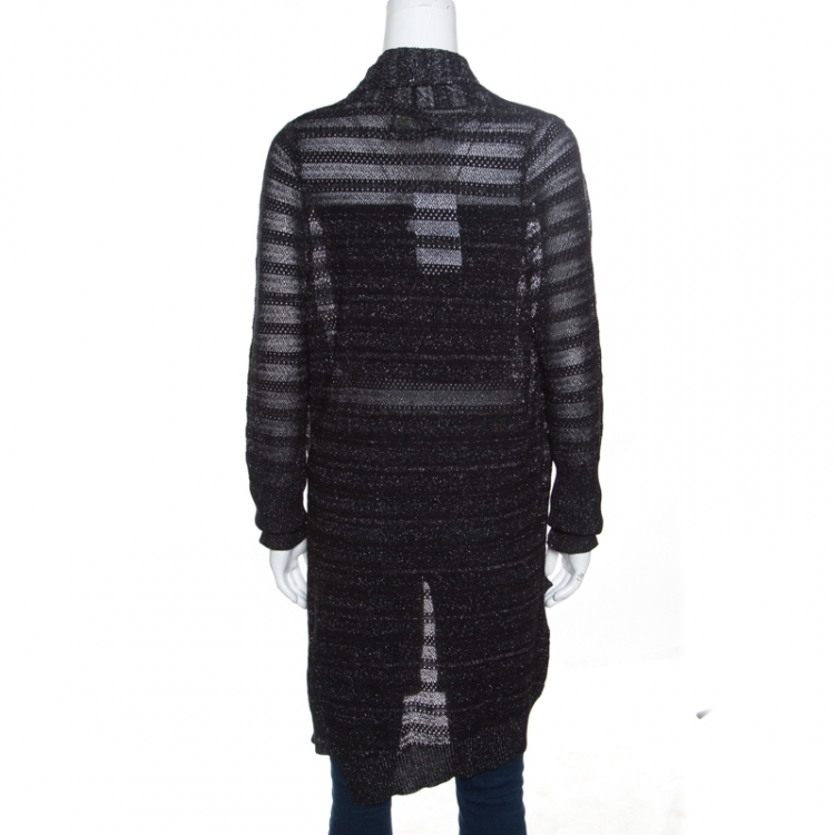 Pre Owned Zadig and Voltaire Metallic Noir Open Front Dana Pointelle Cardigan L