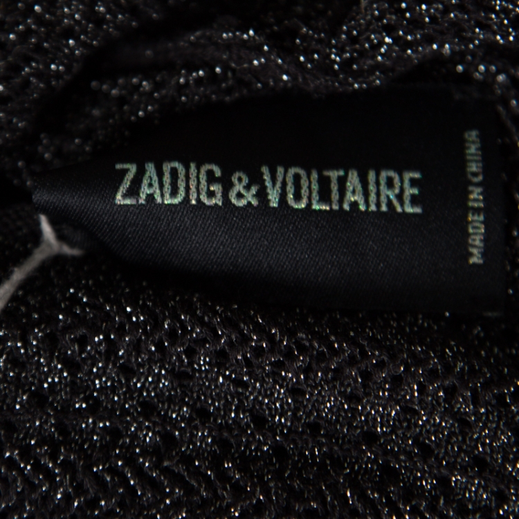 Pre Owned Zadig and Voltaire Metallic Noir Open Front Dana Pointelle Cardigan L