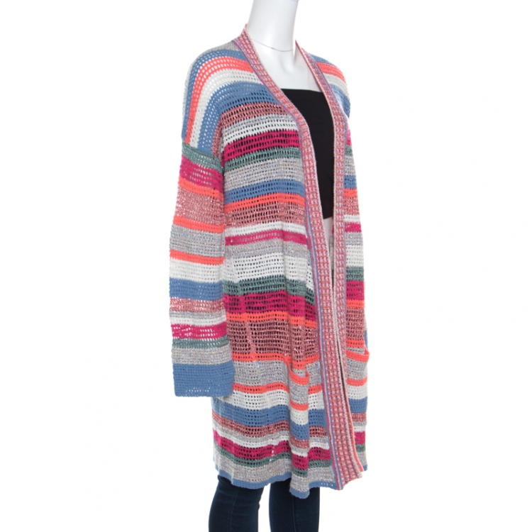 Pre Owned Zadig and Voltaire Multicolor Striped Lurex Crochet Knit Celia Cardigan M