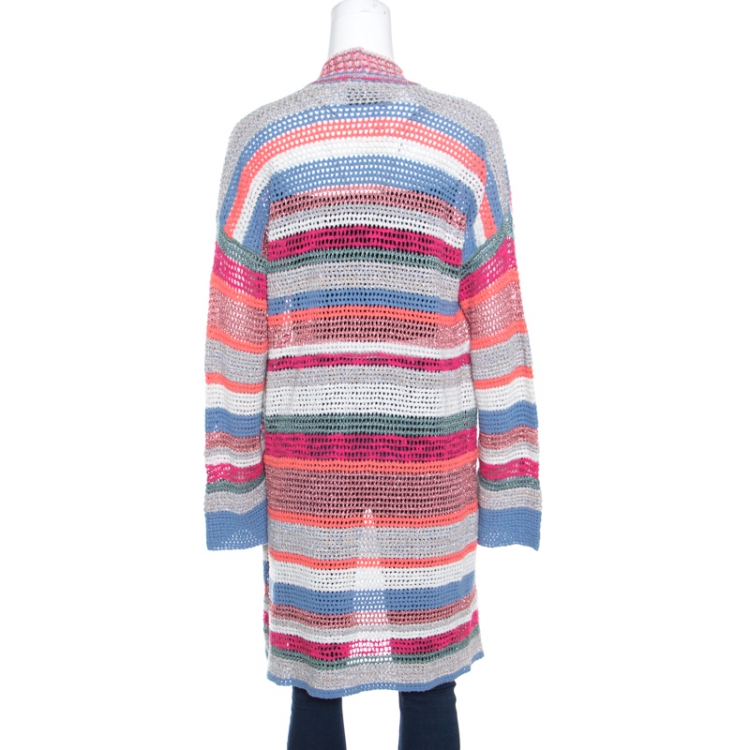 Pre Owned Zadig and Voltaire Multicolor Striped Lurex Crochet Knit Celia Cardigan M