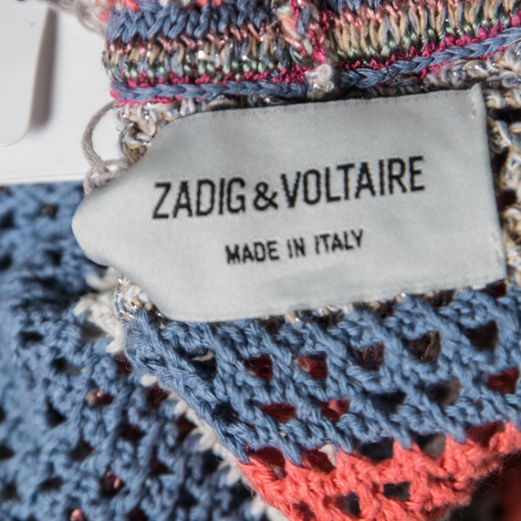 Pre Owned Zadig and Voltaire Multicolor Striped Lurex Crochet Knit Celia Cardigan M