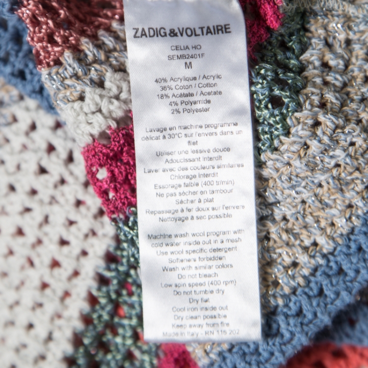 Pre Owned Zadig and Voltaire Multicolor Striped Lurex Crochet Knit Celia Cardigan M