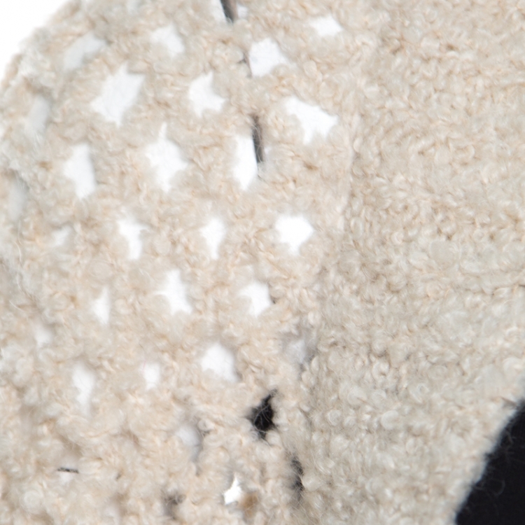 Pre Owned Zadig and Voltaire Cream Crochet Knit Merino Wool Open Front Pix Hook Cardigan M