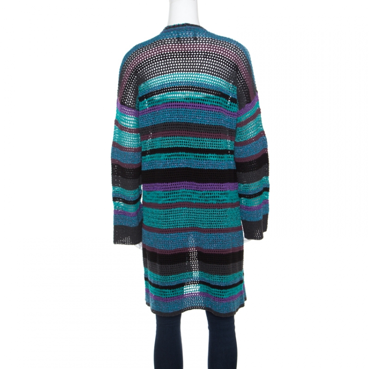 Pre Owned Zadig and Voltaire Multicolor Striped Lurex Crochet Knit Celia Cardigan S