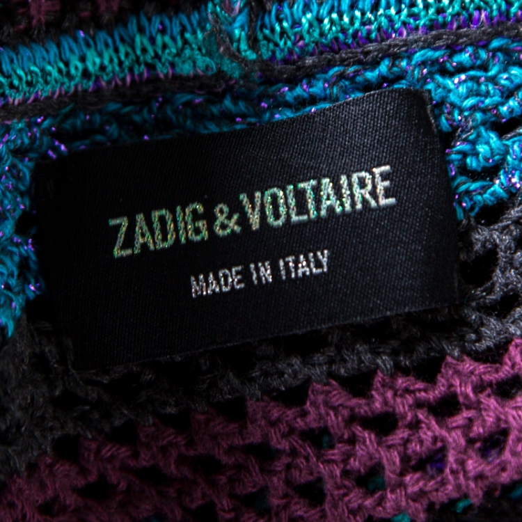 Pre Owned Zadig and Voltaire Multicolor Striped Lurex Crochet Knit Celia Cardigan S