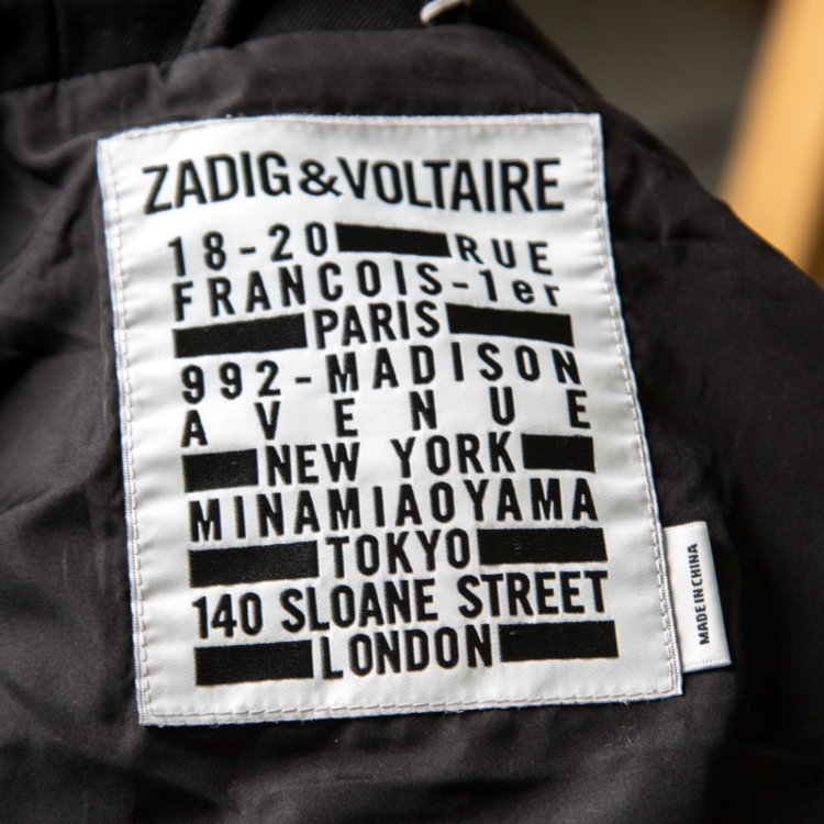 Pre Owned Zadig and Voltaire Black Zip Front Kar Parka Jacket L