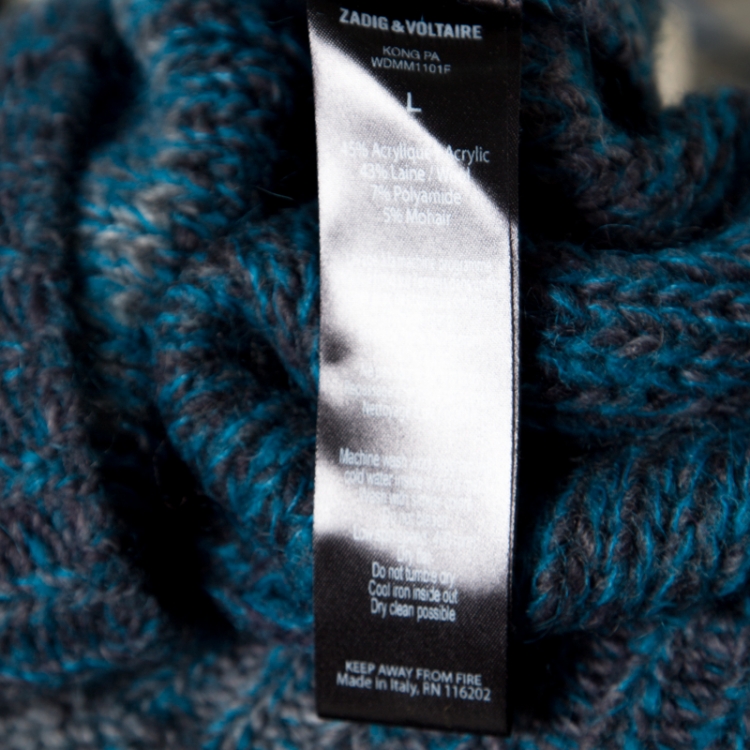 Pre Owned Zadig and Voltaire Striped Wool and Mohair Perforated Raglan Sleeve Kong Pa Sweater L