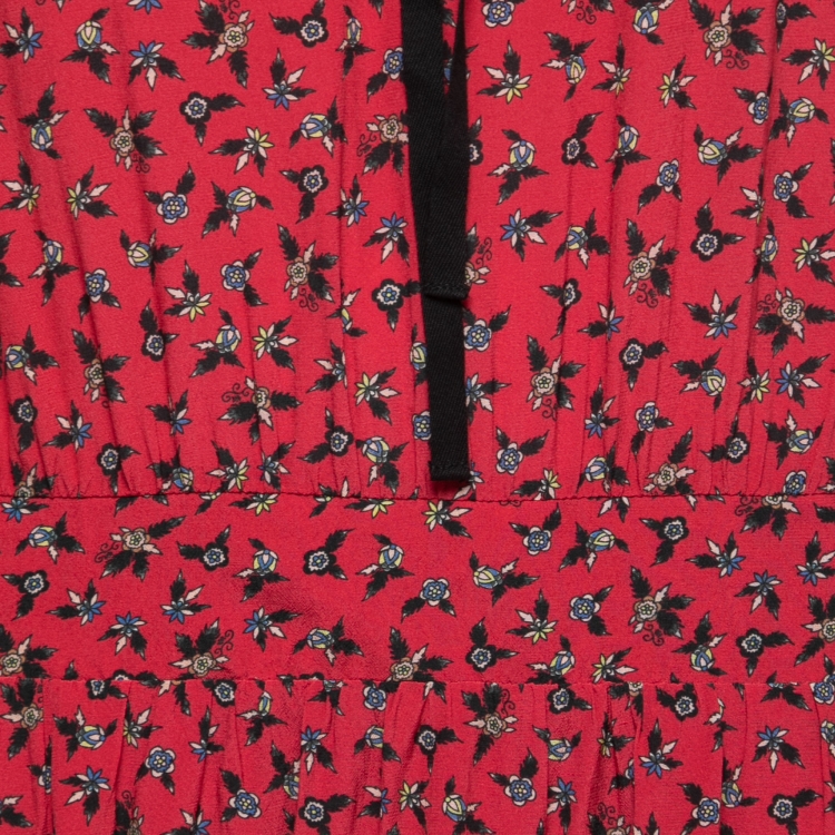 Pre Owned Zadig & Voltaire Red Floral Printed Crepe Silk Mini Dress M