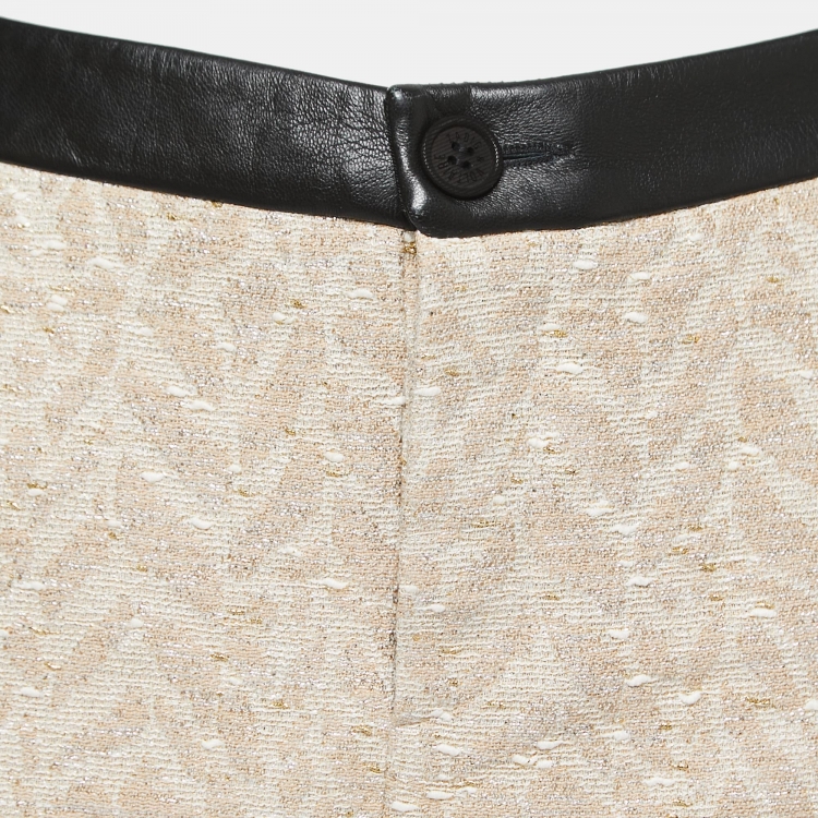 Pre Owned Zadig and Voltaire Deluxe Beige Jacquard & Leather Mini Skirt M