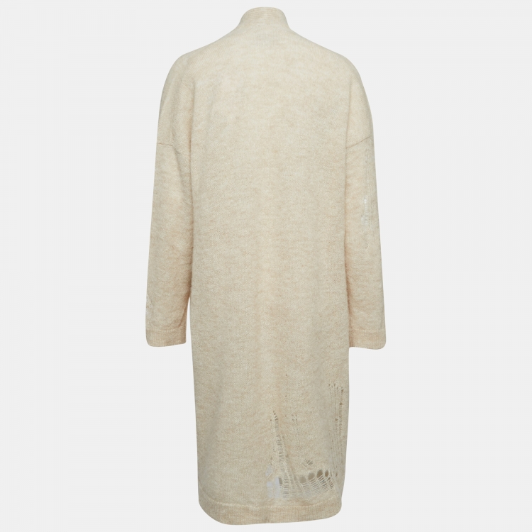 Pre Owned Zadig & Voltaire Beige Wool Blend Knit Ripped Style Long Cardigan M/L