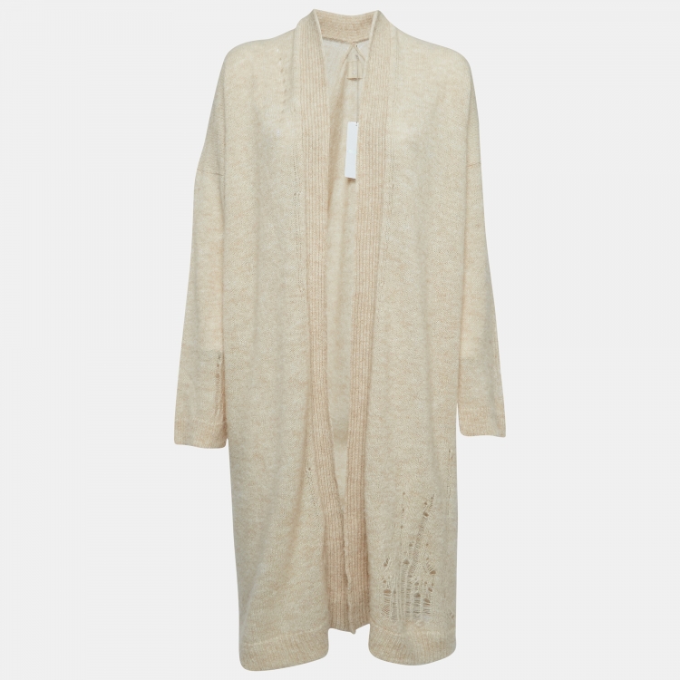 Pre Owned Zadig & Voltaire Beige Wool Blend Knit Ripped Style Long Cardigan M/L
