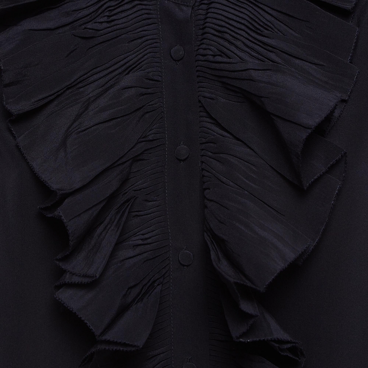 Pre Owned Zadig & Voltaire Black Crepe Silk Ruffled Blouse L