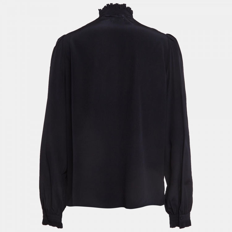 Pre Owned Zadig & Voltaire Black Crepe Silk Ruffled Blouse L