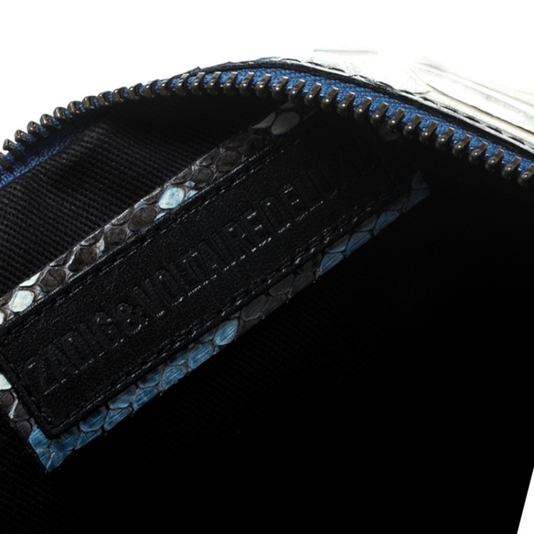 Pre Owned Zadig and Voltaire White/Turquoise Python Rock Foldover Clutch Bag