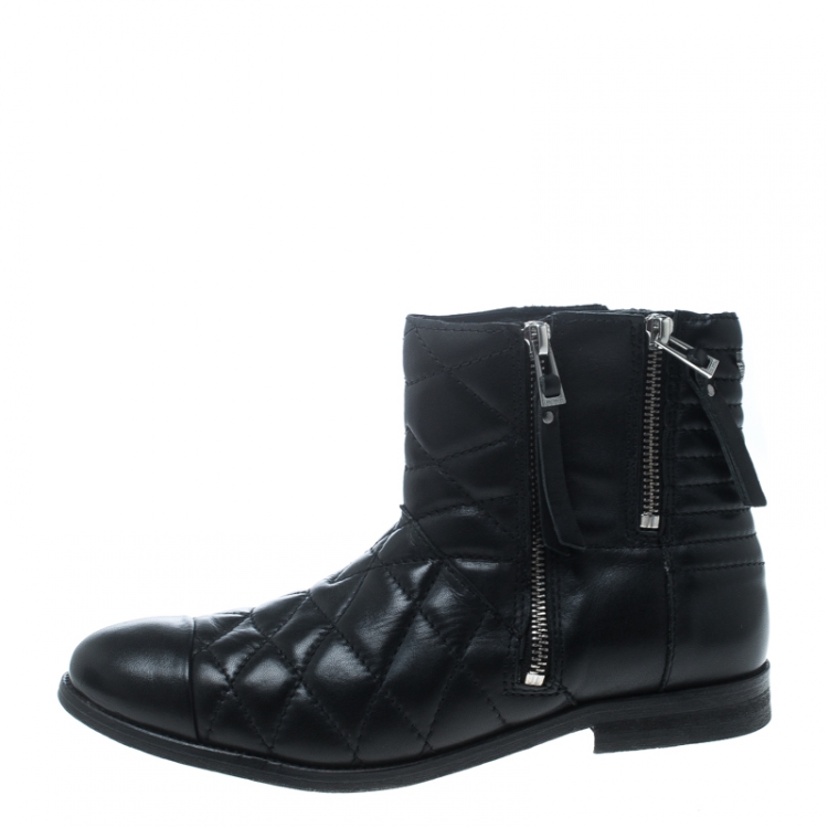 Zadig and Voltaire Black Quilted Leather Presets Biker Ankle
