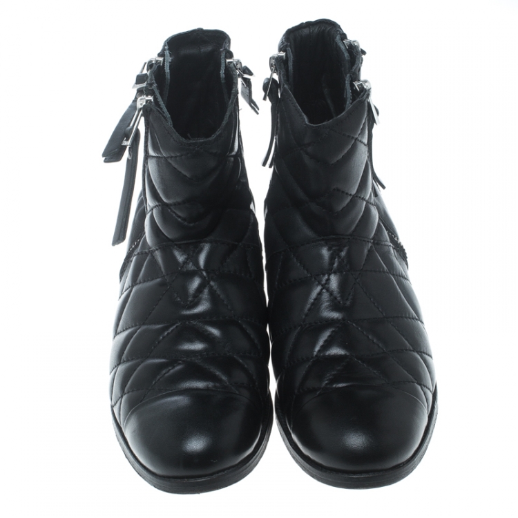 Pre Owned Zadig and Voltaire Black Quilted Leather Presets Biker Ankle Boots Size 39