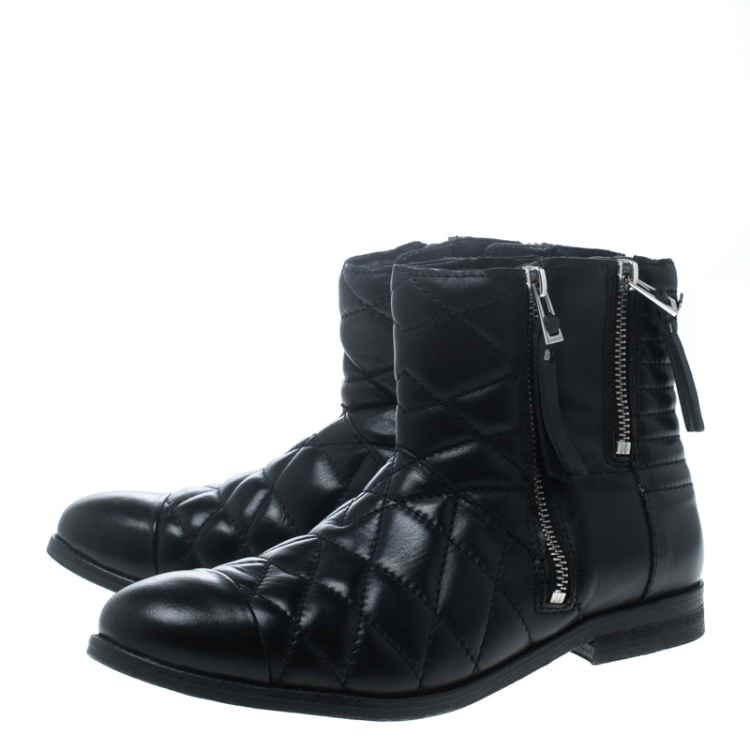 Pre Owned Zadig and Voltaire Black Quilted Leather Presets Biker Ankle Boots Size 39