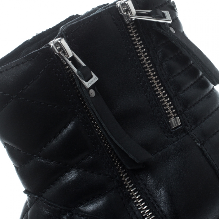 Pre Owned Zadig and Voltaire Black Quilted Leather Presets Biker Ankle Boots Size 39
