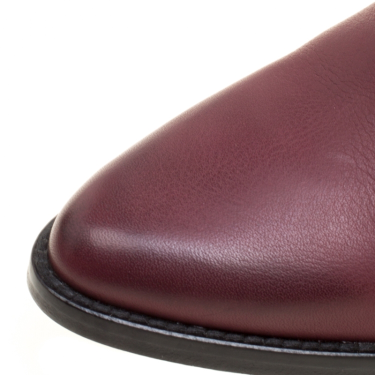 Pre Owned Zadig and Voltaire Burgundy Leather Studded Pointed Toe Ankle Boots Size 37