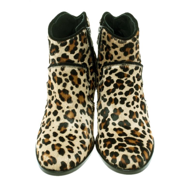 Pre Owned Zadig and Voltaire Brown Leopard Print Calf Hair Molly Leo Cowboy Boots Size 39