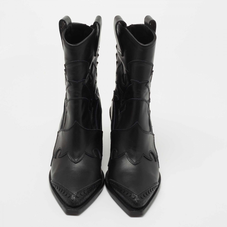 Pre Owned Zadig and Voltaire Black Leather Ankle Length Boots Size 36