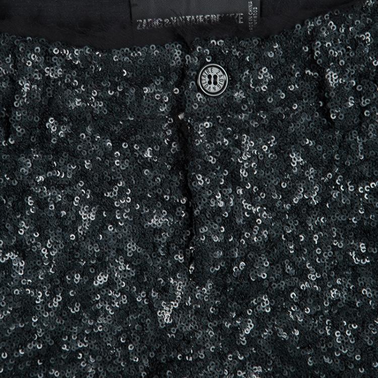 Pre Owned Zadig and Voltaire Black Primo Paillettes Deluxe Sequined Shorts S