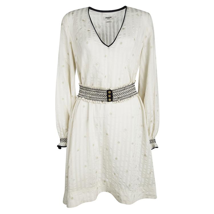 Zadig and Voltaire Deluxe Cream Silk Star and Lighting Print Belted ...