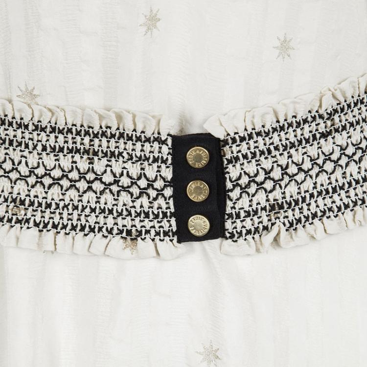 Pre Owned Zadig and Voltaire Deluxe Cream Silk Star and Lighting Print Belted Dress M