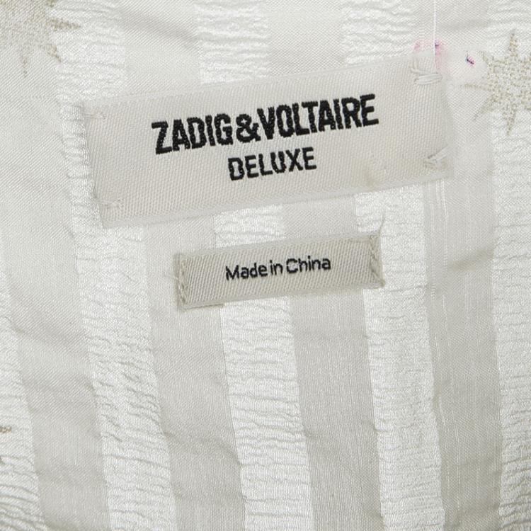 Pre Owned Zadig and Voltaire Deluxe Cream Silk Star and Lighting Print Belted Dress M