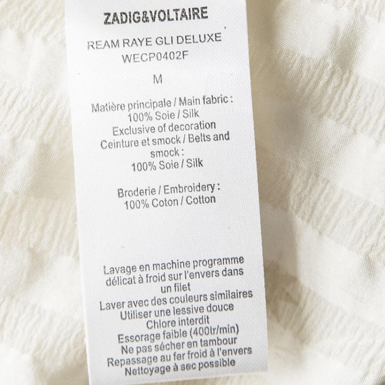 Pre Owned Zadig and Voltaire Deluxe Cream Silk Star and Lighting Print Belted Dress M