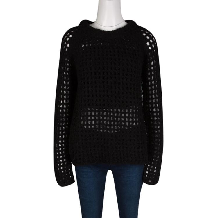 Louis Vuitton Paris Size M 100% Merino Wool Black Sweater Women Top Quality