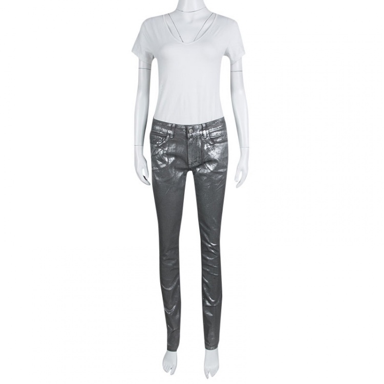 Pre Owned Zadig and Voltaire Silver Foil Printed Denim Eva Argent Deluxe Jeans M