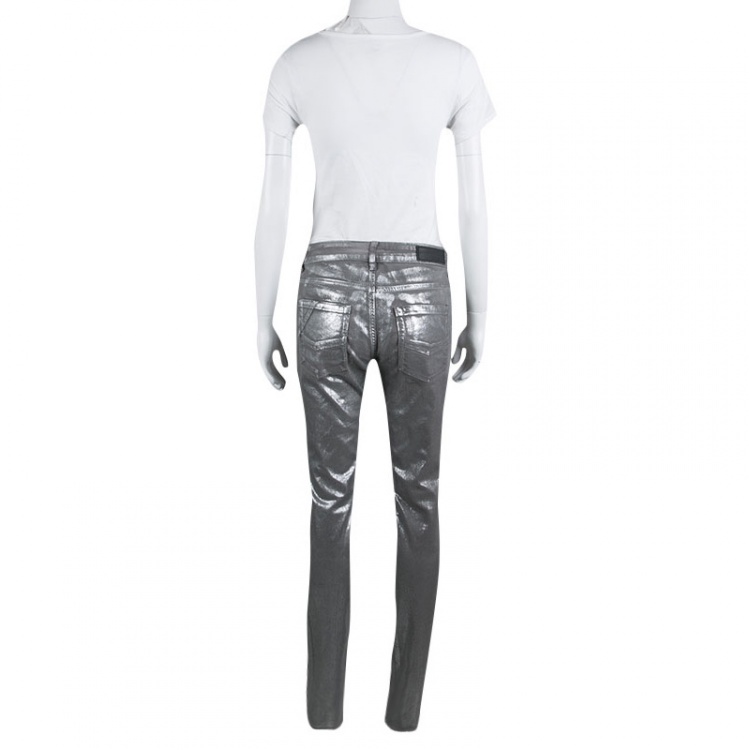 Pre Owned Zadig and Voltaire Silver Foil Printed Denim Eva Argent Deluxe Jeans M