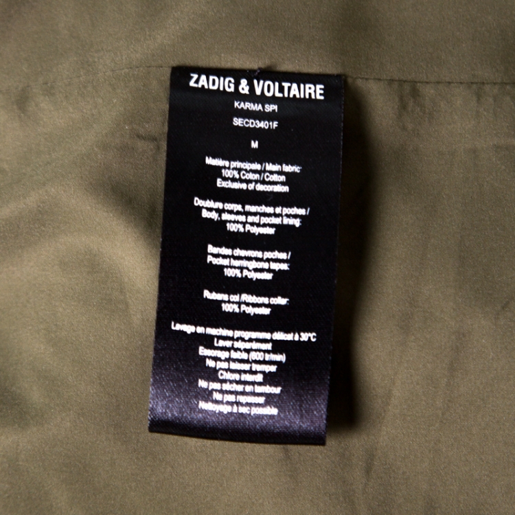 Pre Owned Zadig and Voltaire Military Green Applique Detail Karma Spi Jacket M