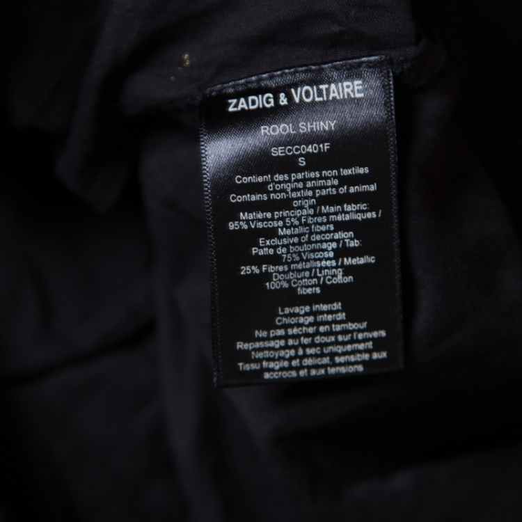 Pre Owned Zadig and Voltaire Noir Crepe Lurex Detail Ruffled Rool Shiny Shirt Dress S