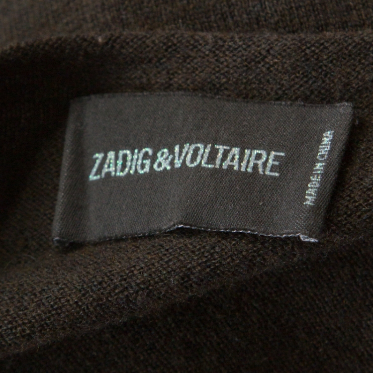 Pre Owned Zadig and Voltaire Green Wool and Cashmere Sequined Elbow Patch Detail Nosfa Sweater S