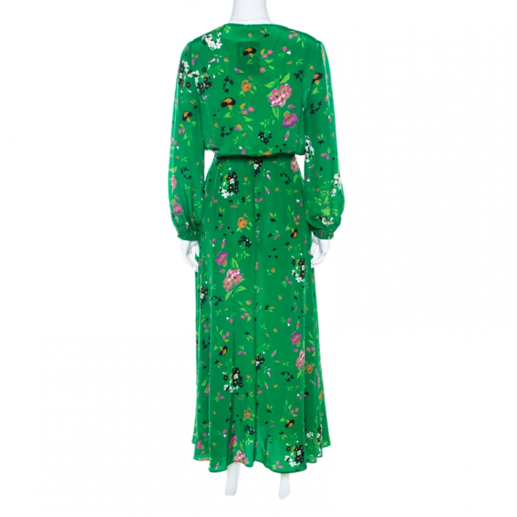 Pre Owned Zadig and Voltaire Green Floral Print Rikko Silk Uma Maxi Dress XS