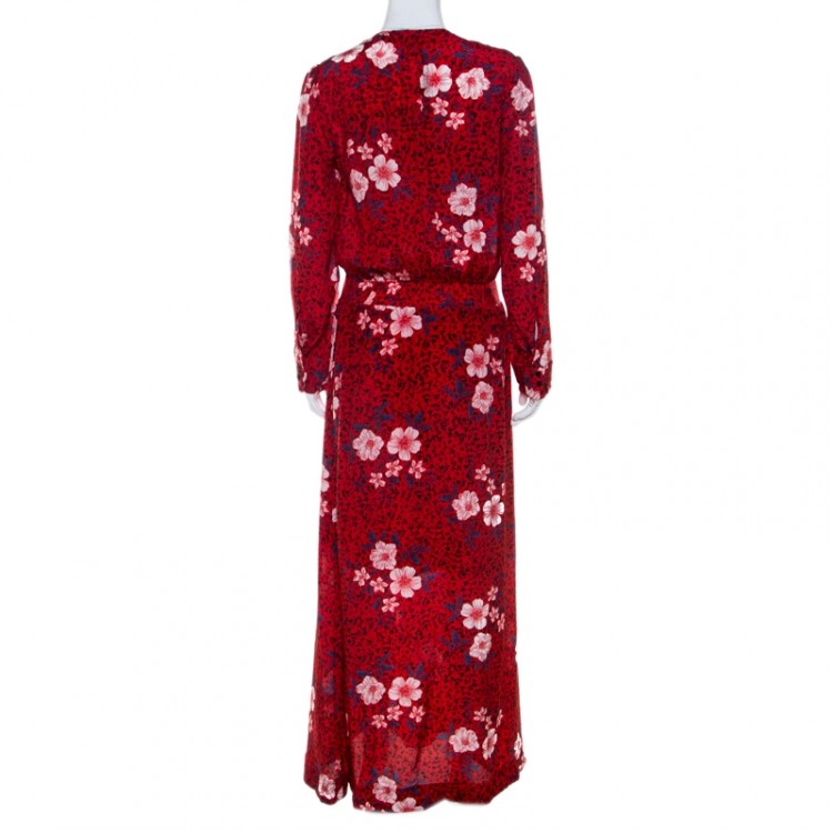Pre Owned Zadig and Voltaire Red Floral Print Silk Remus Long Pensees Dress XS